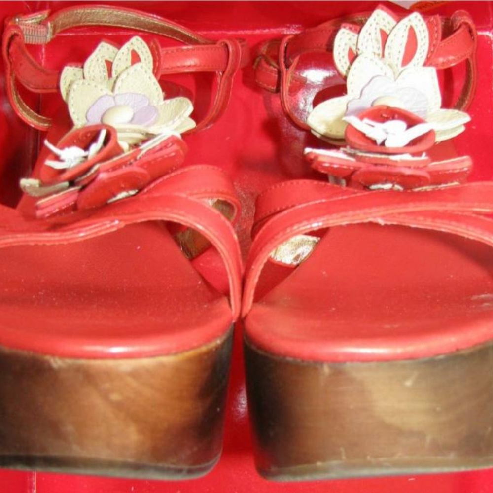 NIB COACH JEANNA VERMILION WOOD PLATFORM SANDALS 9 - Picture 4 of 8